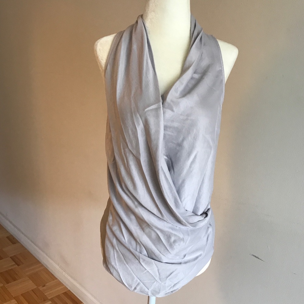 Helmut Lang gray silk cowl tank Sz P